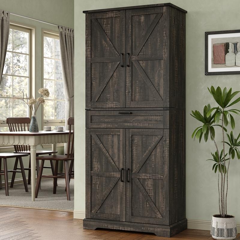 Armario despensero de cocina de 72 pulgadas, mueble de almacenamiento alto con 8 estantes en las puertas, 2 compartimentos y 1 cajón.