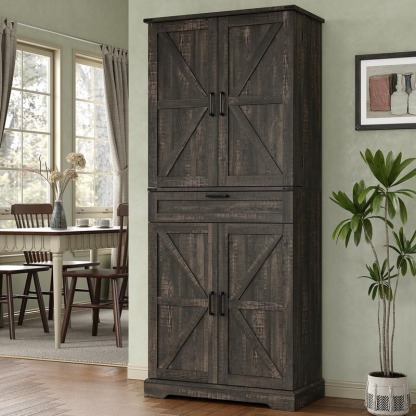 Armario despensero de cocina de 72 pulgadas, mueble de almacenamiento alto con 8 estantes en las puertas, 2 compartimentos y 1 cajón.
