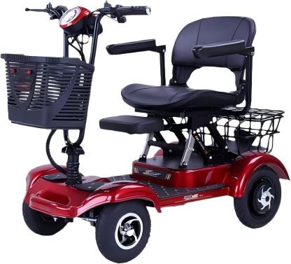 Scooters Eléctricos de 4 Ruedas,Silla de Ruedas Eléctrica Móvil para Adultos Mayores Scooters Eléctricos Plegables de 380W para Adultos Mayores,48v20ah Carga: 200kg(440lb) Autonomía hasta 25 Millas (Azul /Motor doble)