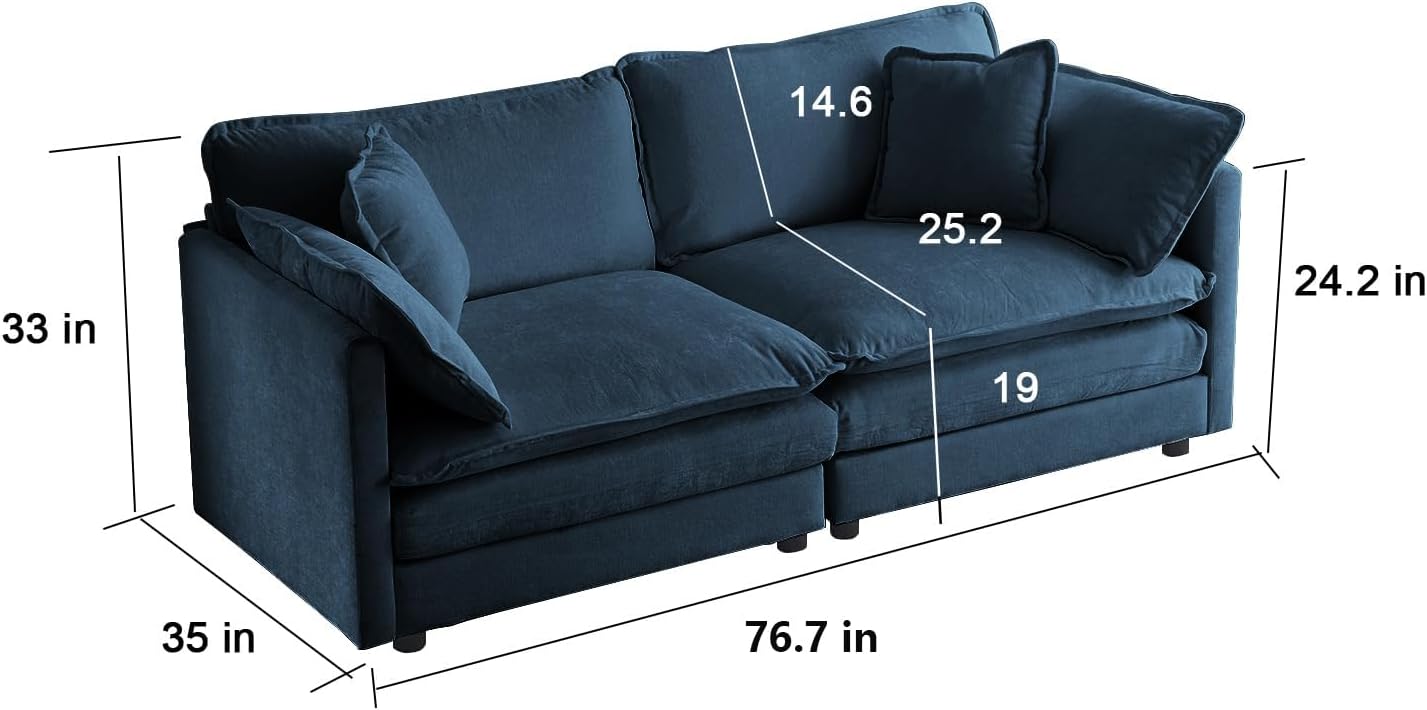 Neylory - Sofá de dos plazas con 2 almohadas para sala de estar, recámara, departamento, 2 plazas de felpilla para asiento profundo