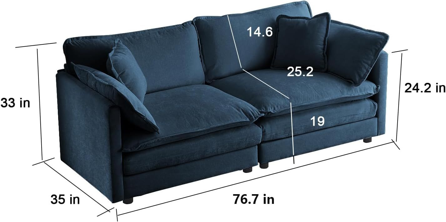 Neylory - Sofá de dos plazas con 2 almohadas para sala de estar, recámara, departamento, 2 plazas de felpilla para asiento profundo
