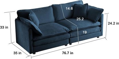 Neylory - Sofá de dos plazas con 2 almohadas para sala de estar, recámara, departamento, 2 plazas de felpilla para asiento profundo