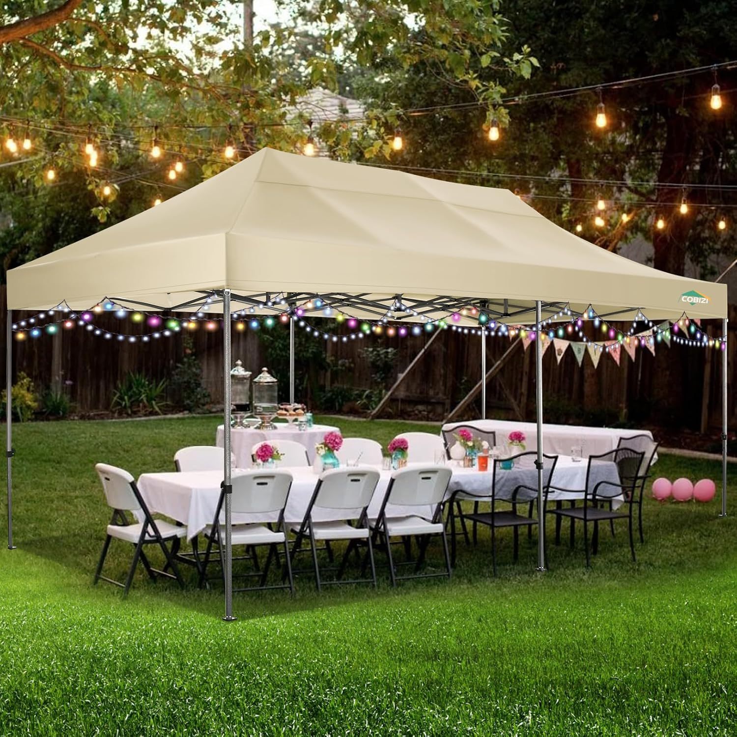 COBIZI - Toldo desplegable de 10 x 20 Pulgadas con 6 Paredes Laterales, toldo Impermeable para Eventos al Aire última intervensión, UPF 50+ cenador portátil para Fiestas, Playa, Camping, Boda,