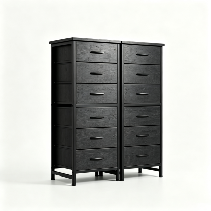 Sweetcrispy - Cómoda de Tela Alta para recámara, cómoda Delgada de 6 cajones, Torre de Almacenamiento Estrecha con Tapa de Madera y Marco de Metal, mesita de Noche Vertical para clóset, Muebles de