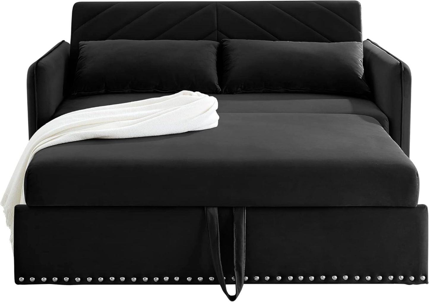 Miscoos - Sofá Cama de Terciopelo con Puerto USB 3 en 1 Ajustable, tirón, 2 Almohadas Lumbar, Bolsillo Lateral, Adecuado para Sala de Estar, recámara, Color Negro