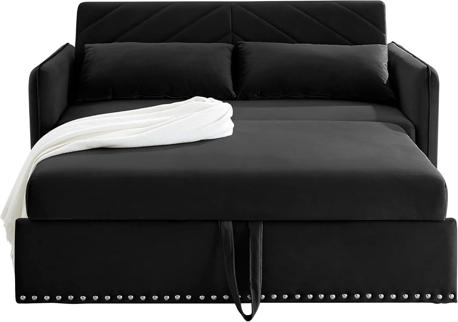 Miscoos - Sofá Cama de Terciopelo con Puerto USB 3 en 1 Ajustable, tirón, 2 Almohadas Lumbar, Bolsillo Lateral, Adecuado para Sala de Estar, recámara, Color Negro