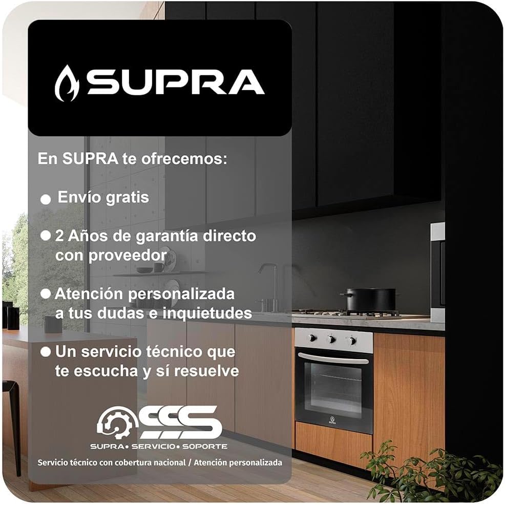 SUPRA Combo empotrable Kalas, Parrilla a gas de 4 quemadores para empotrar de 60 cm Mod. KAYSER, Campana extractora de tipo pared en acero inoxidable de 60 cm Mod. CB-60
