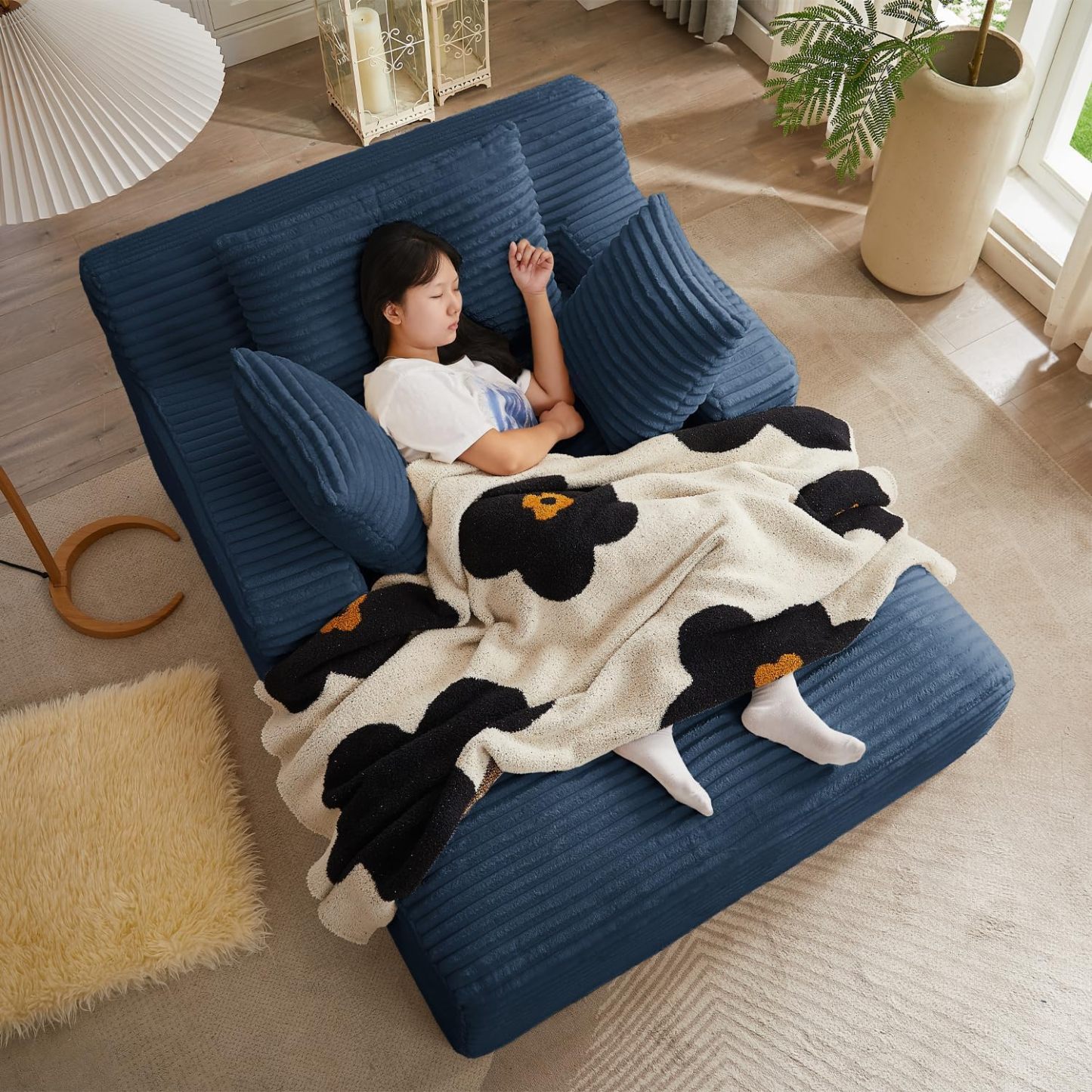 Ivoros - Chaise longue de 50 pulgadas para interior, sofá cama tapizado de pana de gran tamaño con asiento profundo, sillones de lectura, sofás tipo nube para sala de estar, no requiere montaje (beige