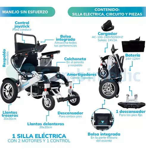 Silla De Ruedas Electrica Plegable Aluminio Ligera Portatil