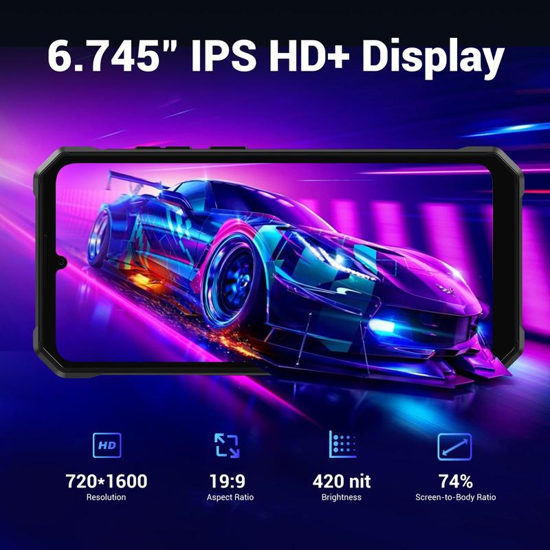 Smartphone robusto FOSSIBOT F105 desbloqueado, Android 14, batería de 10300 mAh, almacenamiento de 12+64/128 GB, pantalla FHD de 6,75", cámara de 8 MP+20 MP, IP68/IP69K, resistente al agua, 4G, doble SIM, OTG (no compatible con AT&T, Cricket, Verizon, Spr