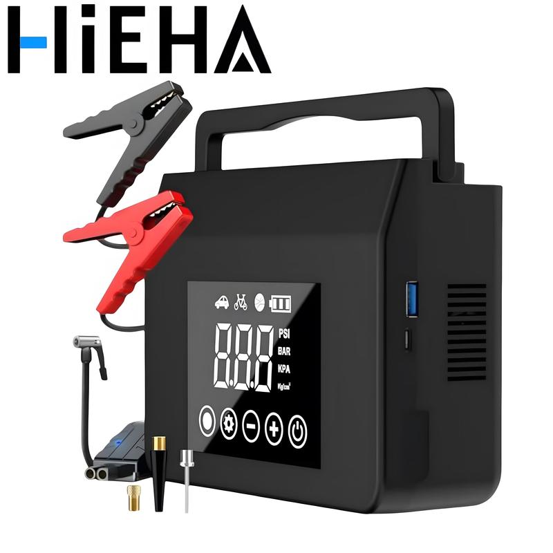 【Hieha】Arrancador de Auto Portátil Salvavidas de Invierno y Año Nuevo – Arrancador 4000A con Inflador de Llantas 150 PSI, Power Bank 15000 mAh y Luz LED de Emergencia