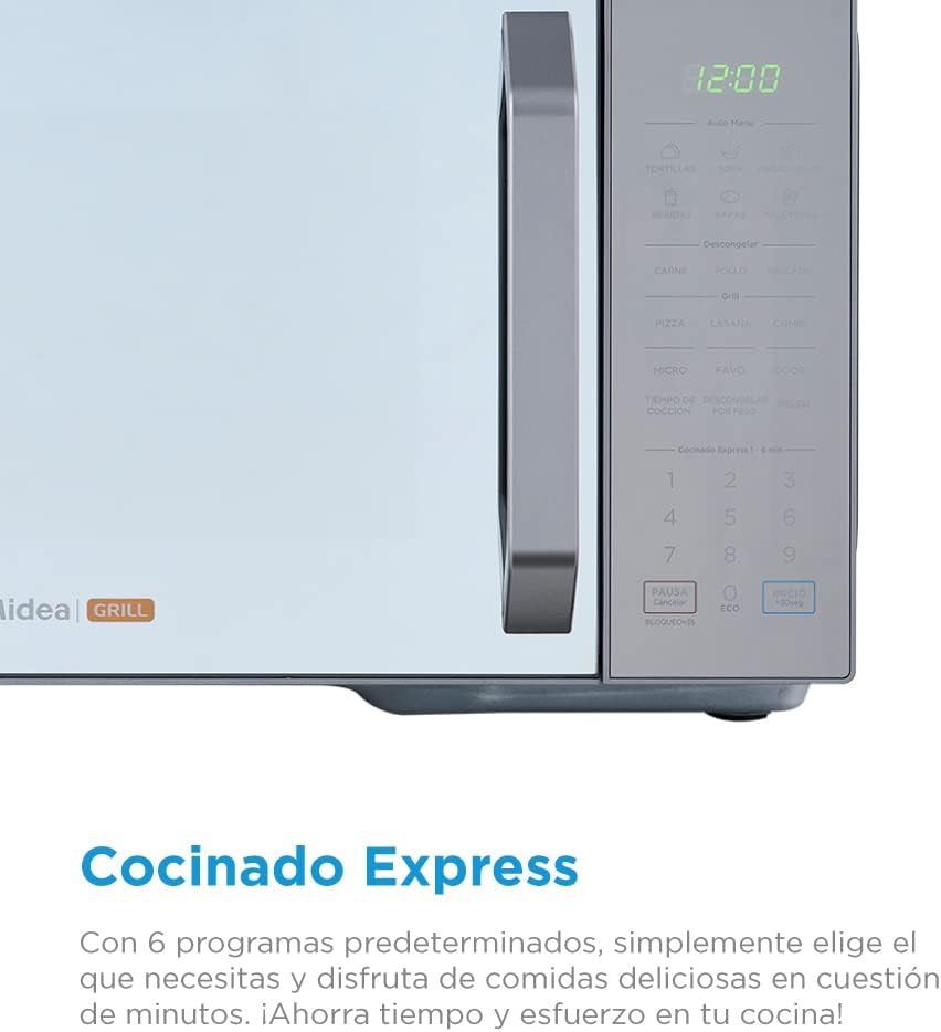Midea MMDXG11S2MG Horno de Microondas Talent Grill 1.1 Pies Cúbicos (31L) Silver Mirror