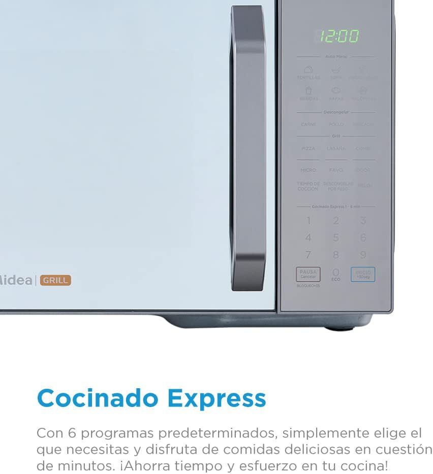 Midea MMDXG11S2MG Horno de Microondas Talent Grill 1.1 Pies Cúbicos (31L) Silver Mirror