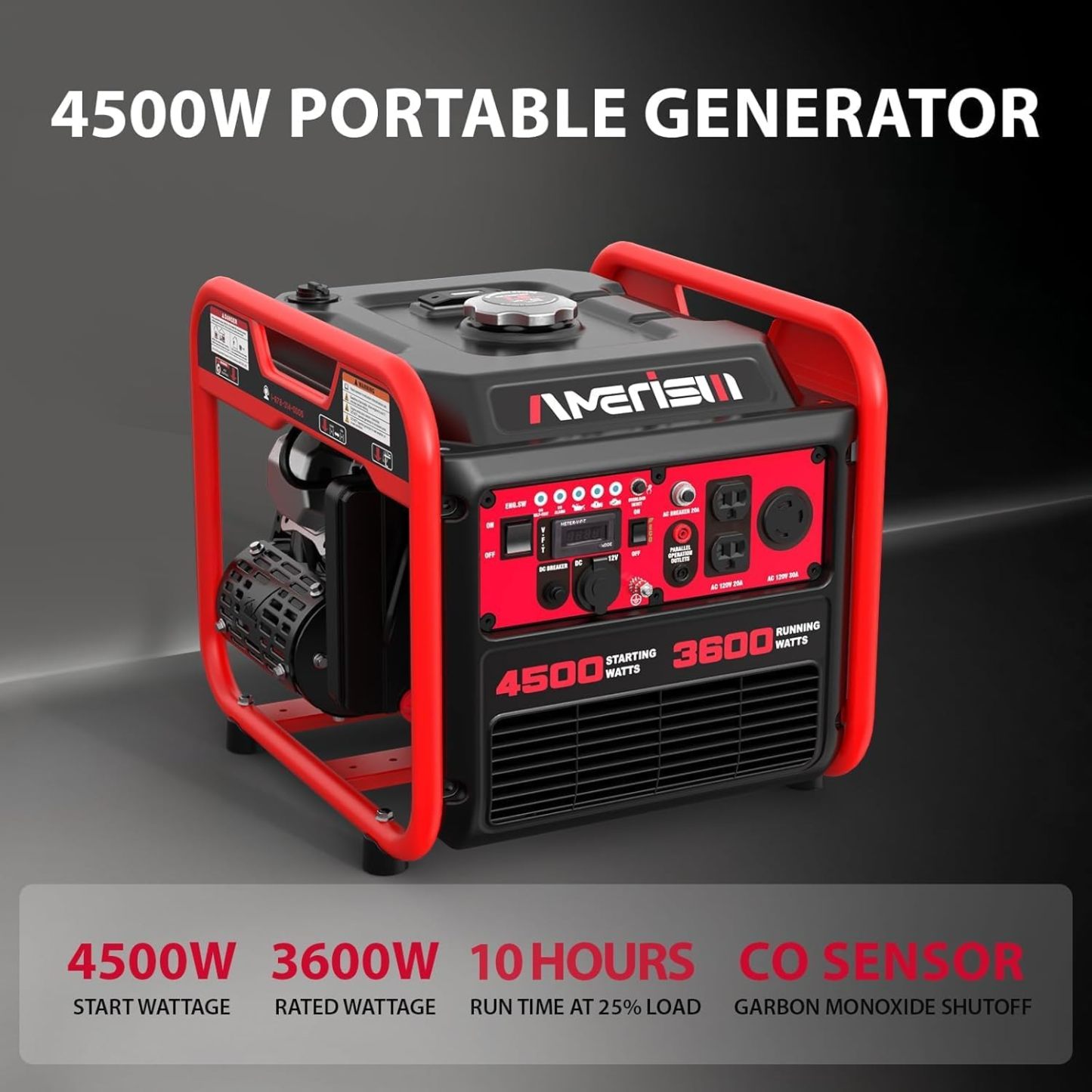 AMERISUN Generador portátil de 4500 W con tecnología inversor, generador de gas para uso doméstico, CO Protect (AL5040C)