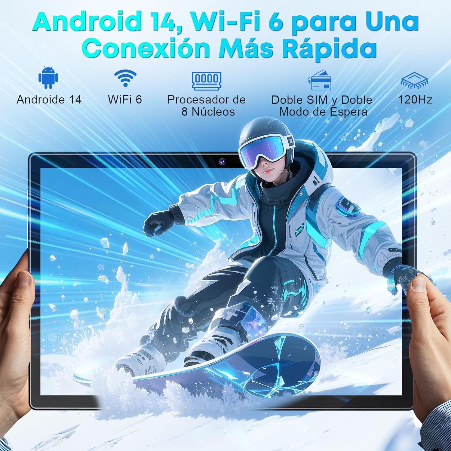 Tablet Android 14, 10.1 Pulgadas Tablets de 8 CPU, 16GB RAM 512GB ROM, 1280x800 HD, Tableta con Cámara Dual 8MP + 5MP, 8000mAh con 2 Protector Pantalla, Teclado, Funda, Mouse Inalámbrico, Lápiz (Azul)