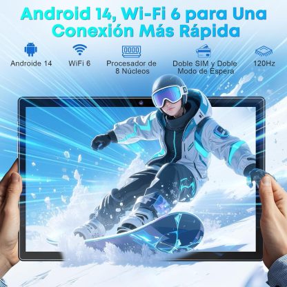 Tablet Android 14, 10.1 Pulgadas Tablets de 8 CPU, 16GB RAM 512GB ROM, 1280x800 HD, Tableta con Cámara Dual 8MP + 5MP, 8000mAh con 2 Protector Pantalla, Teclado, Funda, Mouse Inalámbrico, Lápiz (Azul)