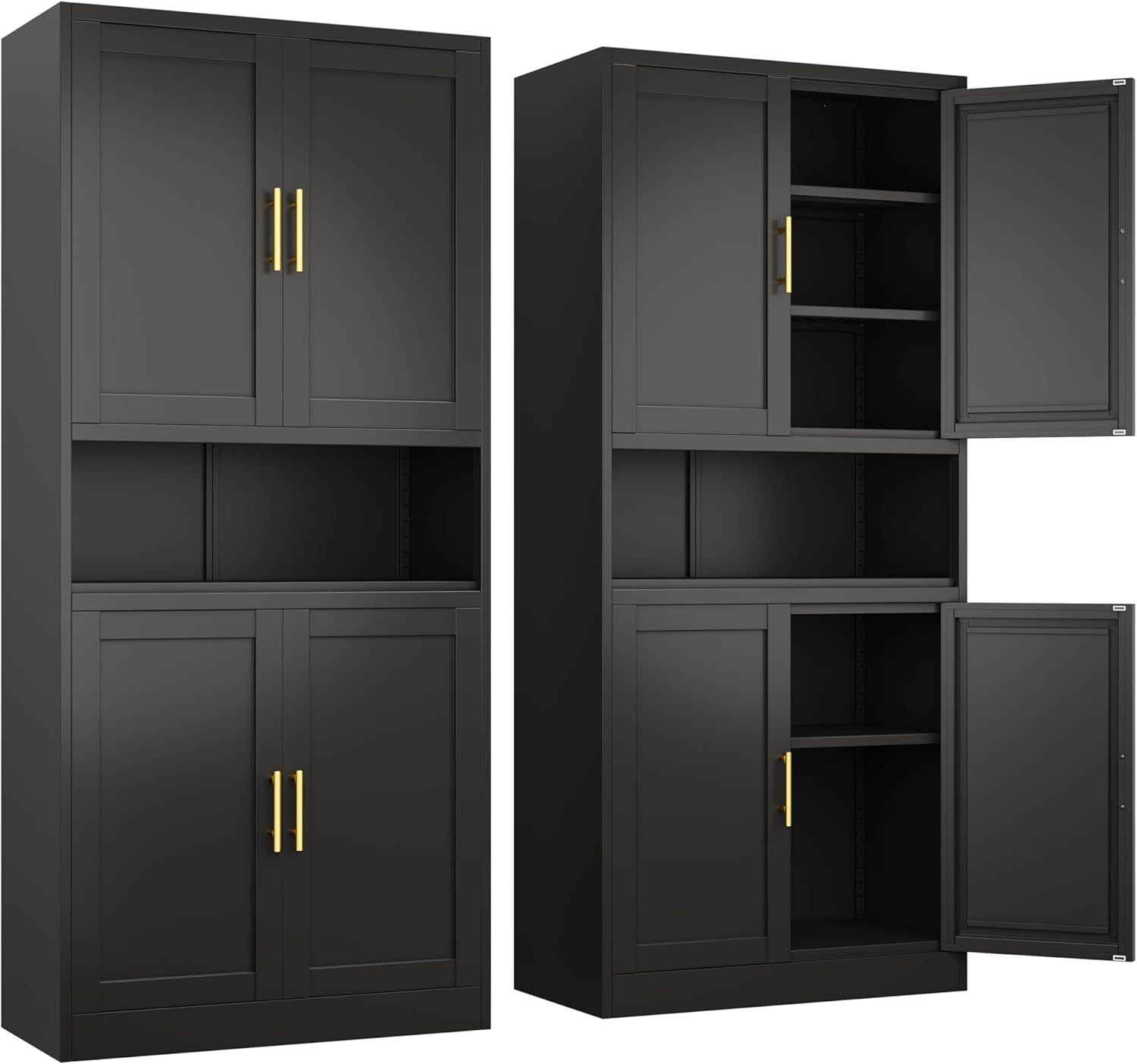 Ckzbx Gabinete de cocina de metal de 61 pulgadas de alto con 4 puertas, armarios de baño, 2 estantes ajustables para cocina, oficina en casa, sala de estar, comedor (negro)