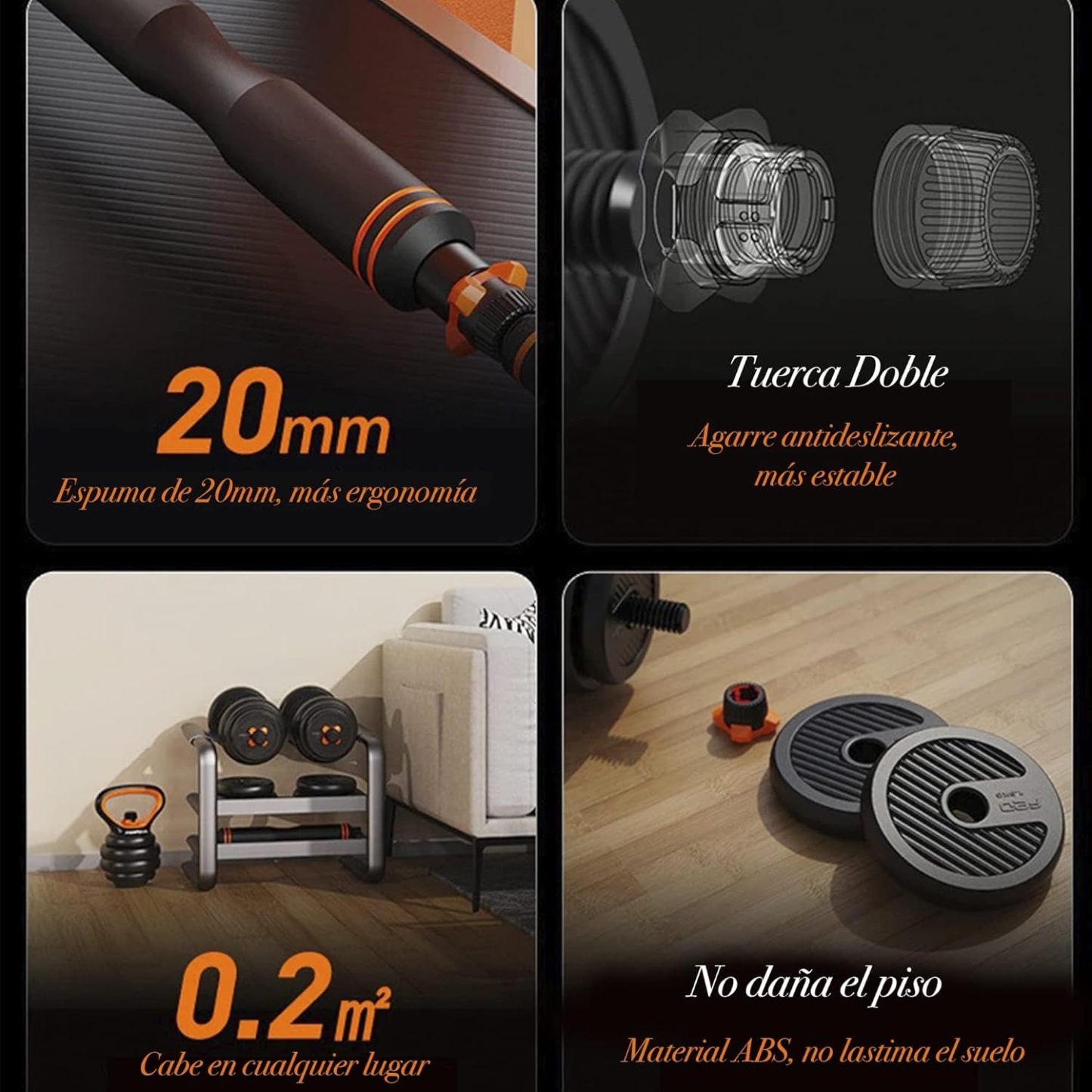 Kit de Mancuernas Brandtrendy 6 en 1 Ajustable – Pesas Rusas, Barra y Discos para Entrenamiento en Casa y Gimnasio – Diseño Compacto y Seguro, Ideal para Rutinas Completa de Fuerza y Resistencia