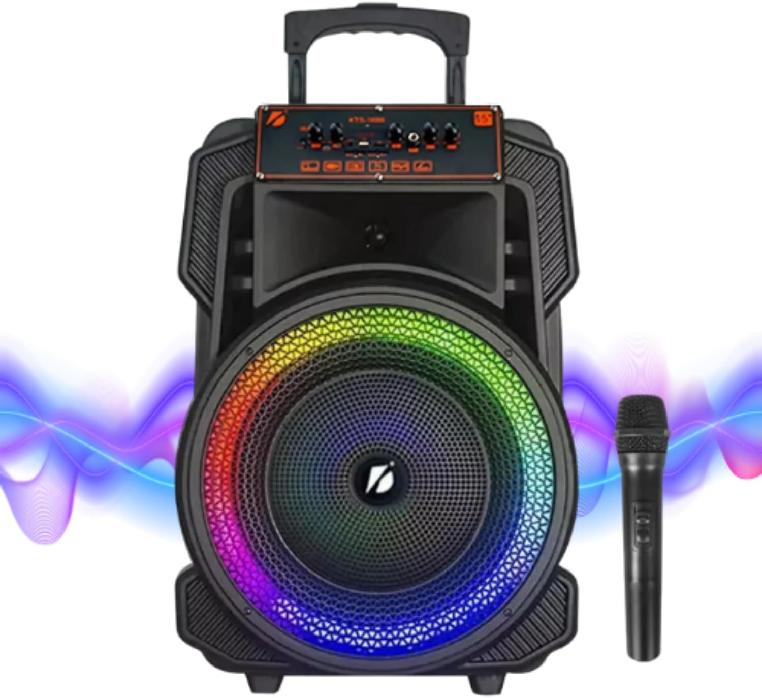 LINK BITS KTS-1666 Bocina Bluetooth Grande 15 Pulgadas, Recargable Altavoces Speaker Control y micrófono, bafle Karaoke para Fiesta con Luz Led