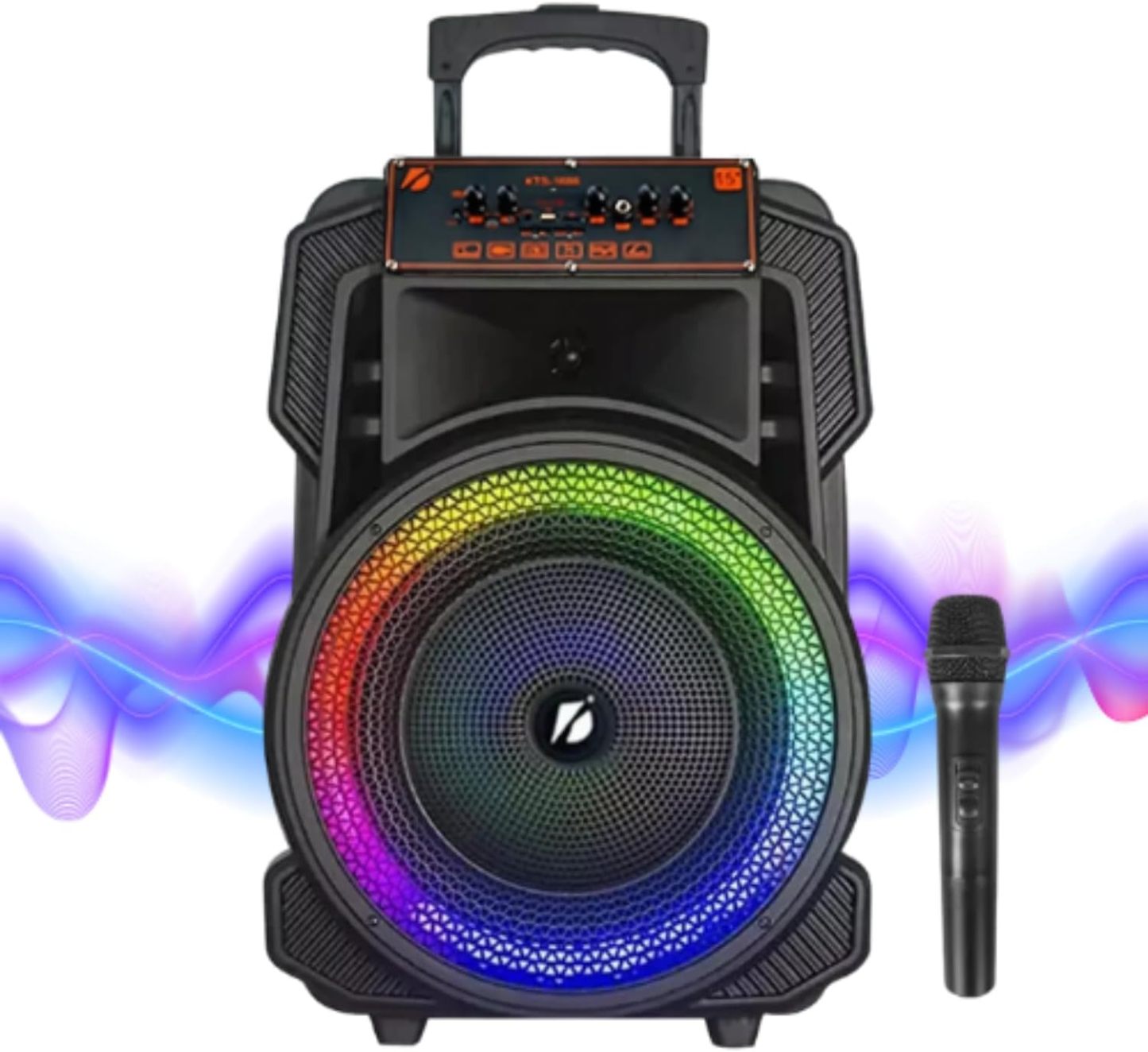 LINK BITS KTS-1666 Bocina Bluetooth Grande 15 Pulgadas, Recargable Altavoces Speaker Control y micrófono, bafle Karaoke para Fiesta con Luz Led