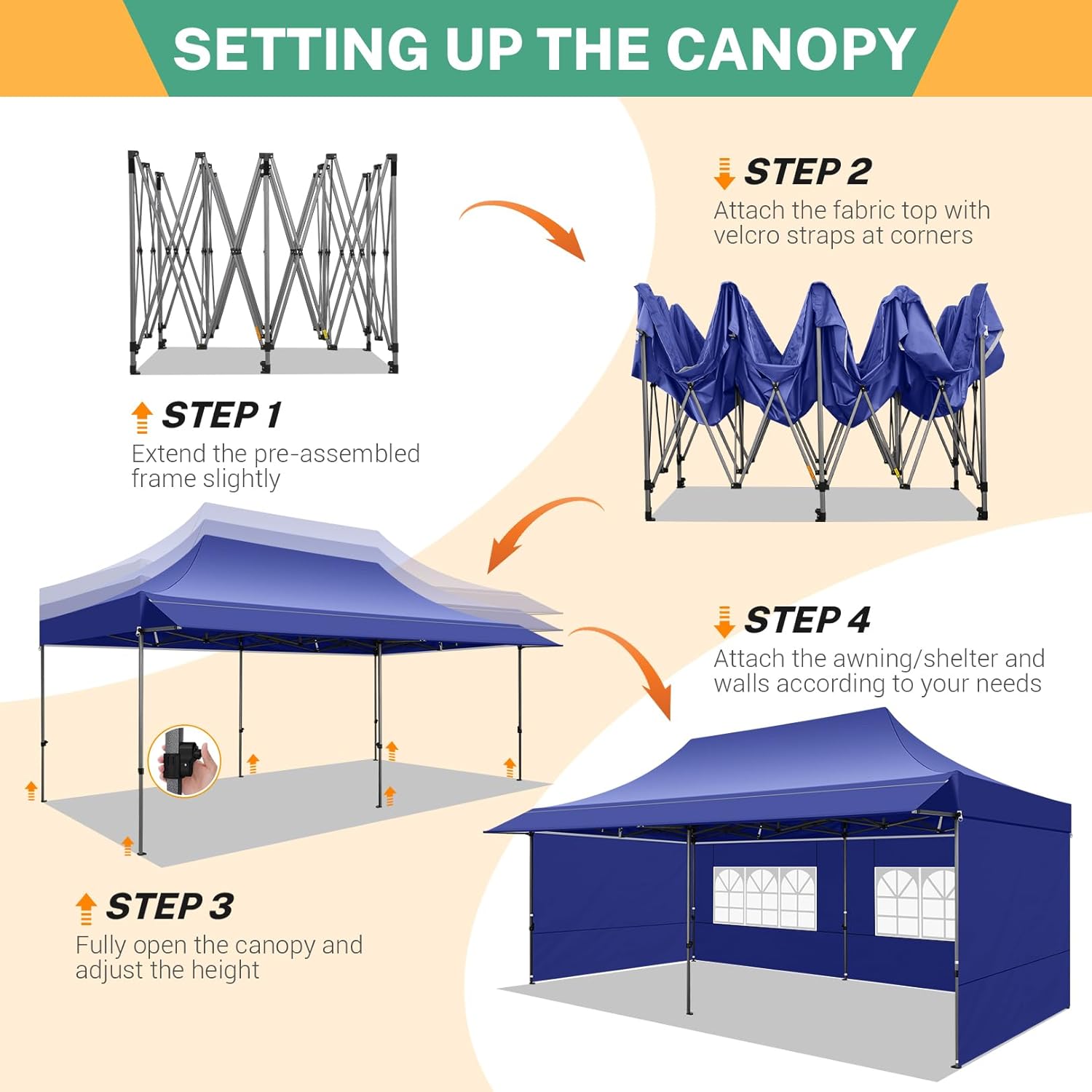 COBIZI - Toldo desplegable de 10 x 20 Pulgadas con 6 Paredes Laterales, toldo Impermeable para Eventos al Aire última intervensión, UPF 50+ cenador portátil para Fiestas, Playa, Camping, Boda,