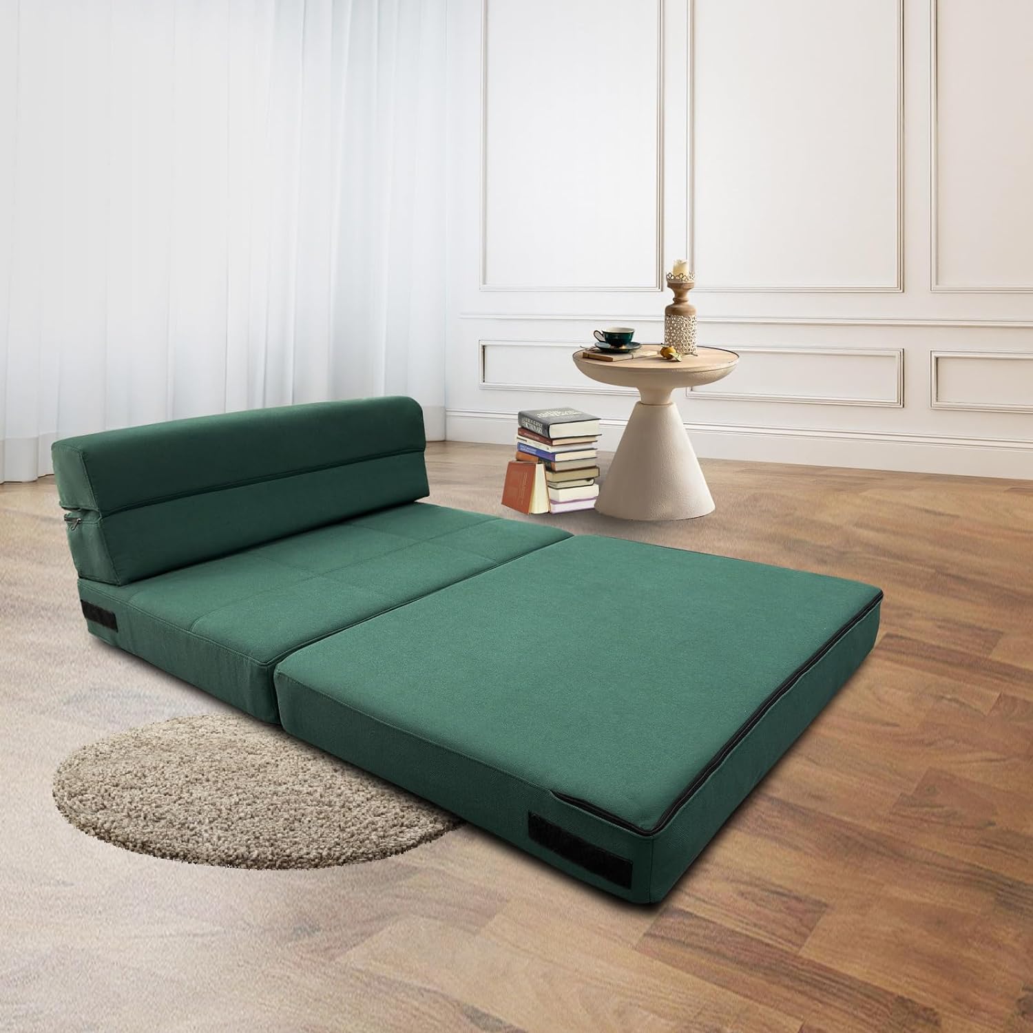 Silla reclinable Anoner, sofá cama plegable de 152 cm, diván con 2 cojines, funda lavable de espuma viscoelástica tamaño queen, color gris claro