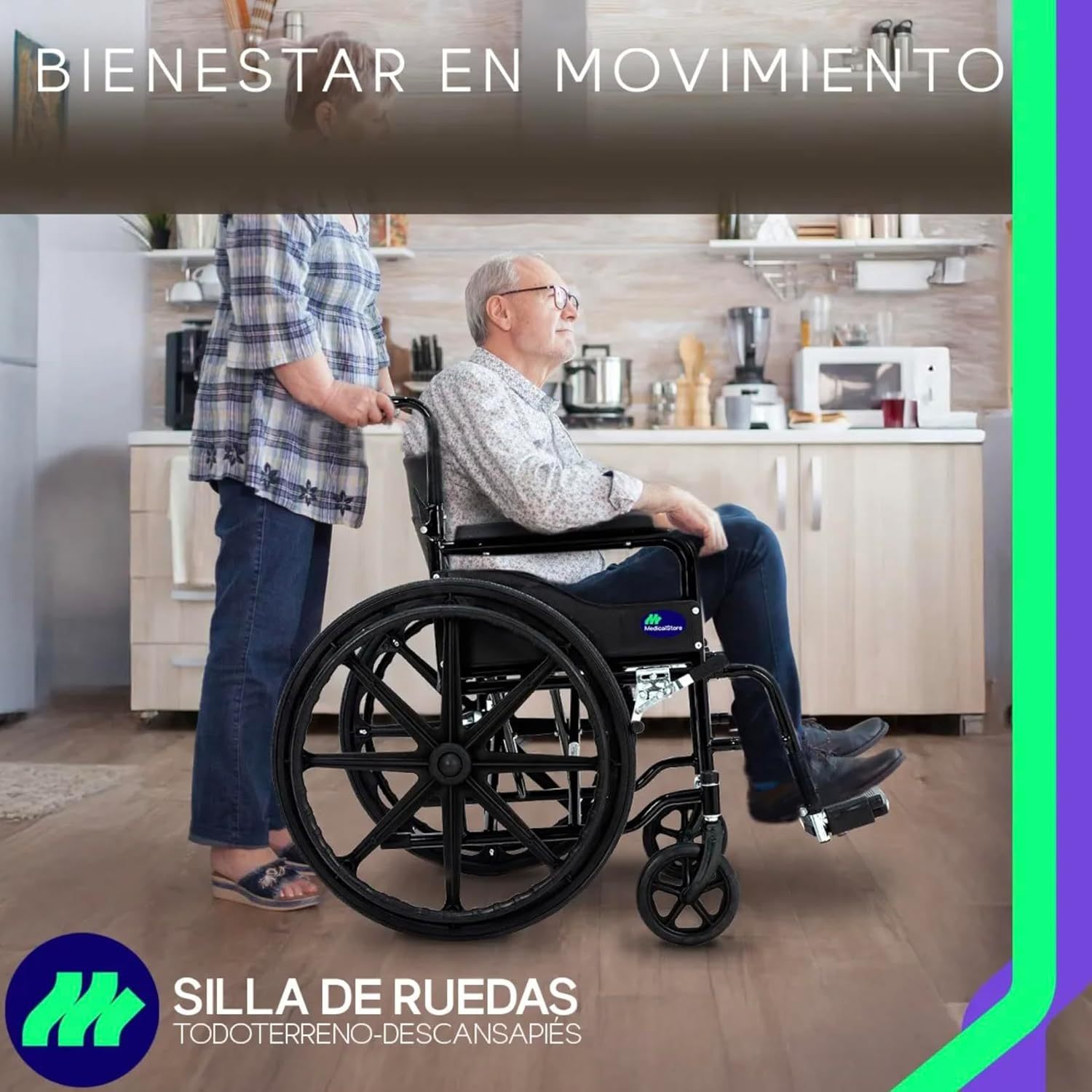 MEDICAL STORE Silla De Ruedas Ligera Adulto Mayor Todo Terreno Traslado Plegable Compacta Con Freno De Mano Rehabilitación Con Descansa Pies Abatible