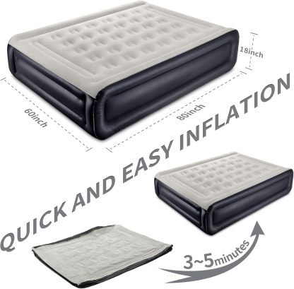 InnoTruth Colchón de aire Queen con bomba incorporada, cama de aire inflable elevada para camping, colchón inflable de doble altura con bolsa de transporte portátil, negro frío, Queen (80 x 60 x 18 pulgadas)