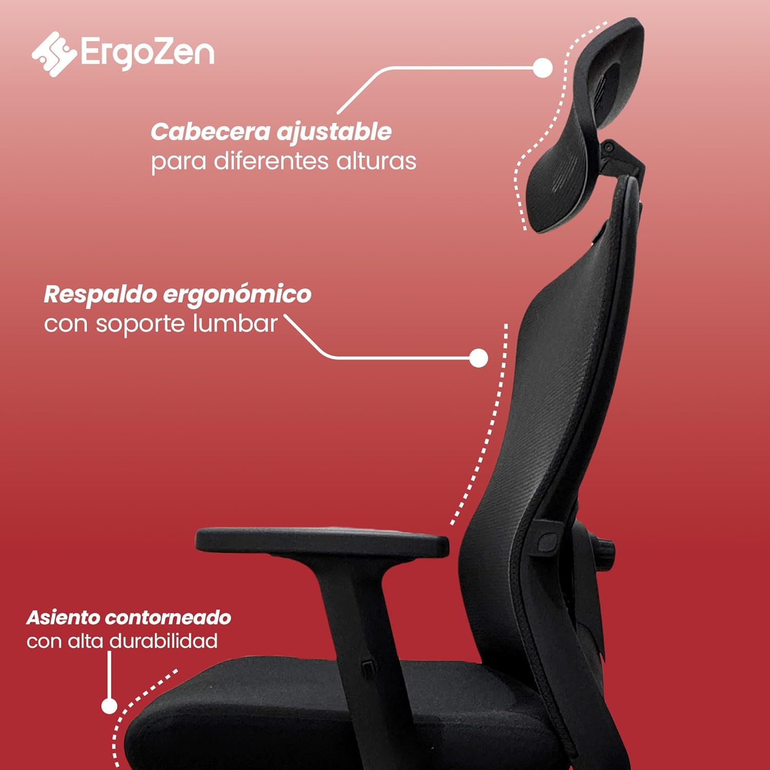 ERGOZEN Silla de Oficina Ergonómica Ejecutiva. Silla Escritorio con Cabecera y Soporte Lumbar Ajustable, Silla ergonomica de Escritorio con Respaldo de Malla y reposabrazos Ajustable.