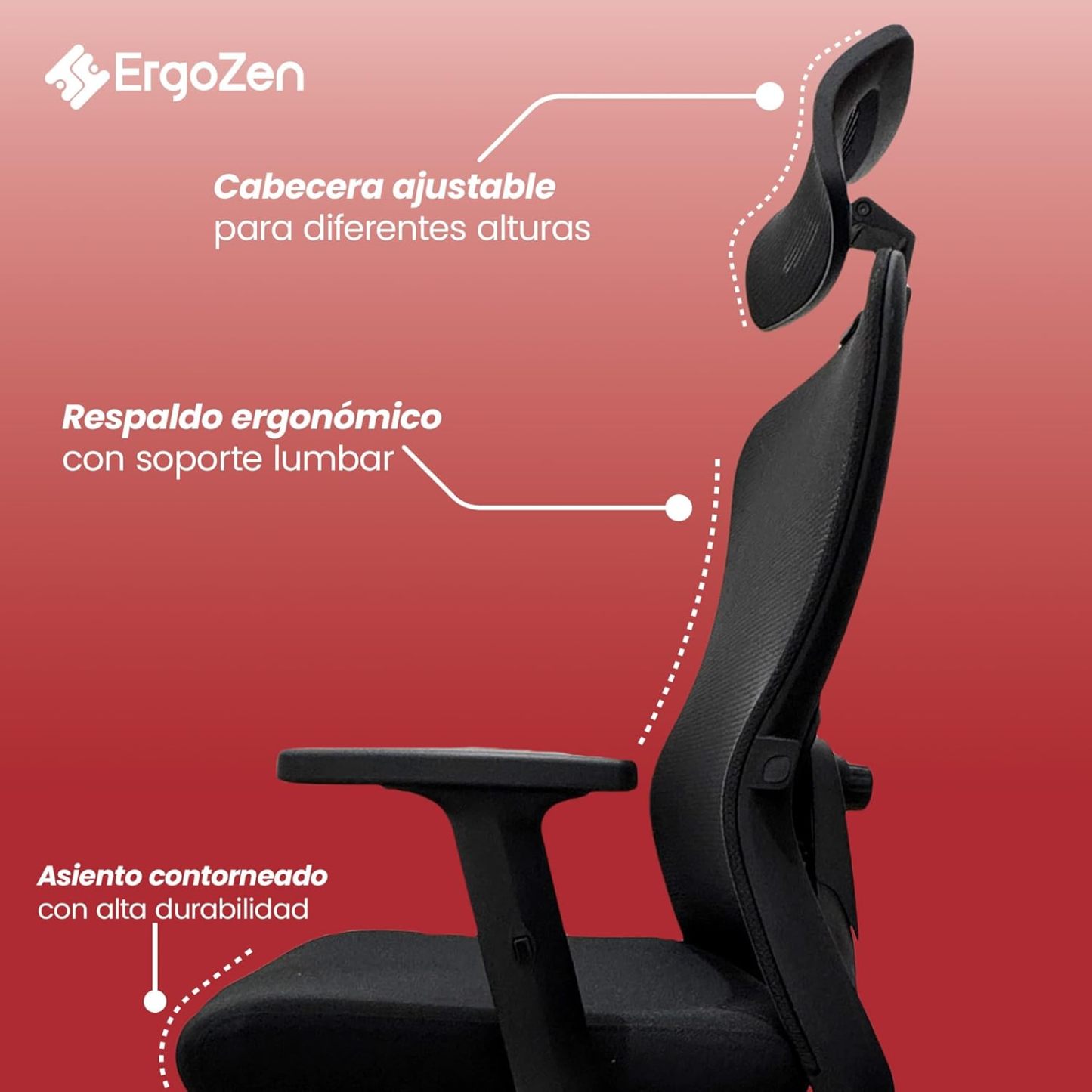 ERGOZEN Silla de Oficina Ergonómica Ejecutiva. Silla Escritorio con Cabecera y Soporte Lumbar Ajustable, Silla ergonomica de Escritorio con Respaldo de Malla y reposabrazos Ajustable.