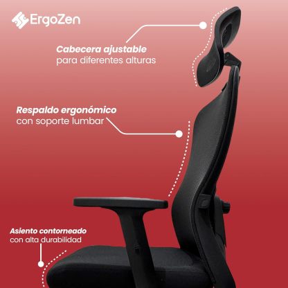 ERGOZEN Silla de Oficina Ergonómica Ejecutiva. Silla Escritorio con Cabecera y Soporte Lumbar Ajustable, Silla ergonomica de Escritorio con Respaldo de Malla y reposabrazos Ajustable.