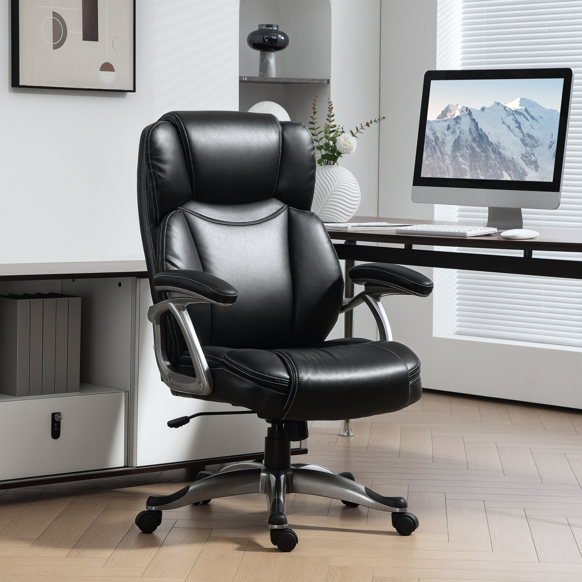 HOMCOM Silla de Oficina con Respaldo Alto, Silla de Ordenador Giratoria Inclinable