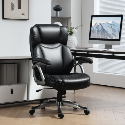 HOMCOM Silla de Oficina con Respaldo Alto, Silla de Ordenador Giratoria Inclinable