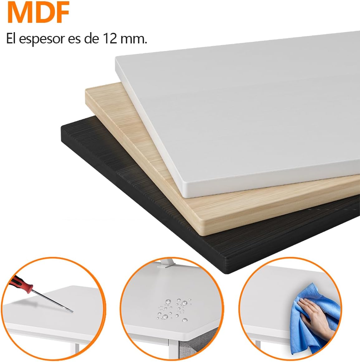 Escritorio Pequeño para Computadora Moderno, Tocador Furniture con Bolsa de Almacenamiento, Viene con Soporte de Escritorio 110 X 50 X 75 CM (Blanco)