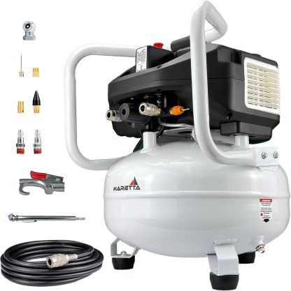 MARIETTA Compresor de Aire Libre de Aceite 1.5HP 22L Robusto con Kit de Accesorios y Manguera de 5 metros.