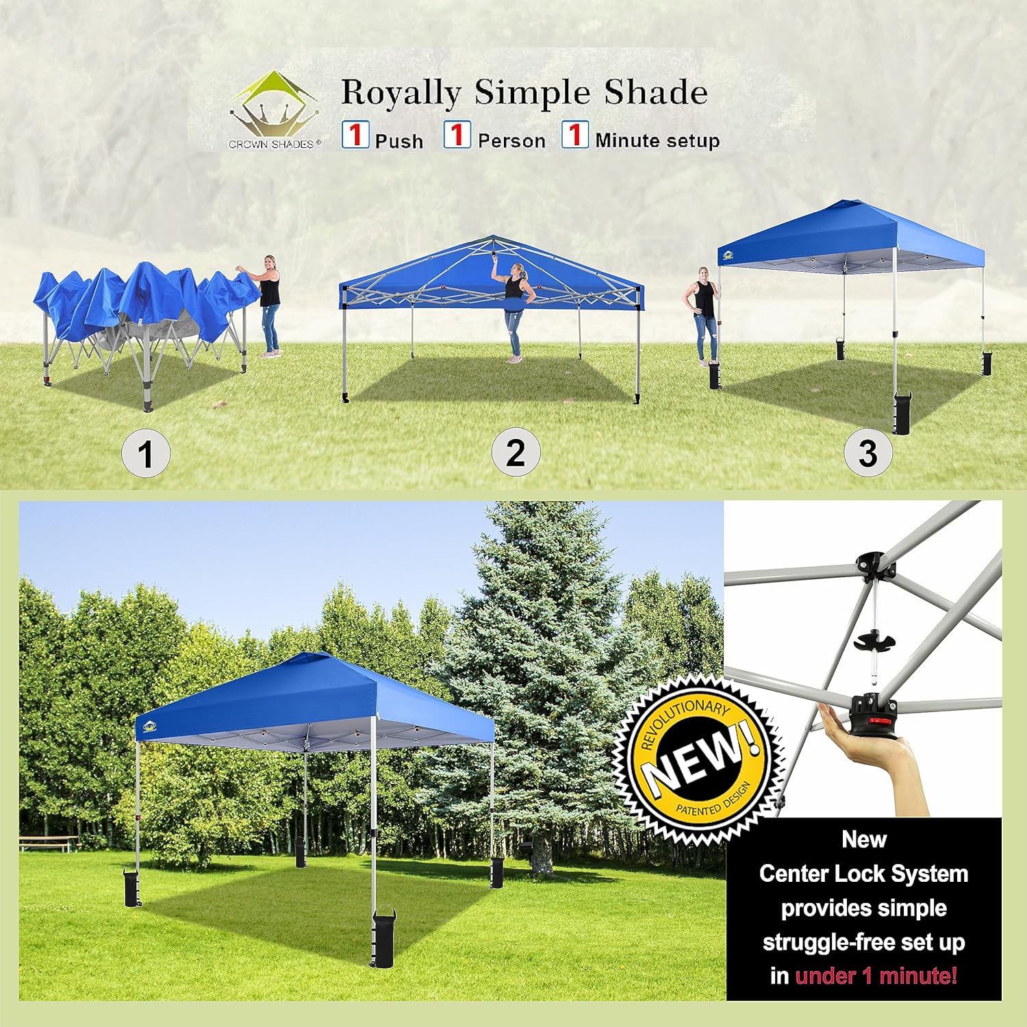 CROWN SHADES - Toldo desplegable para la Playa, fácil de armar, para el Aire Libre, Eventos, Fiestas, Campamento, Cubierta STO-N-Go, Parte Superior recubierta de Plata, 10 x 10 Pulgadas, Blanco