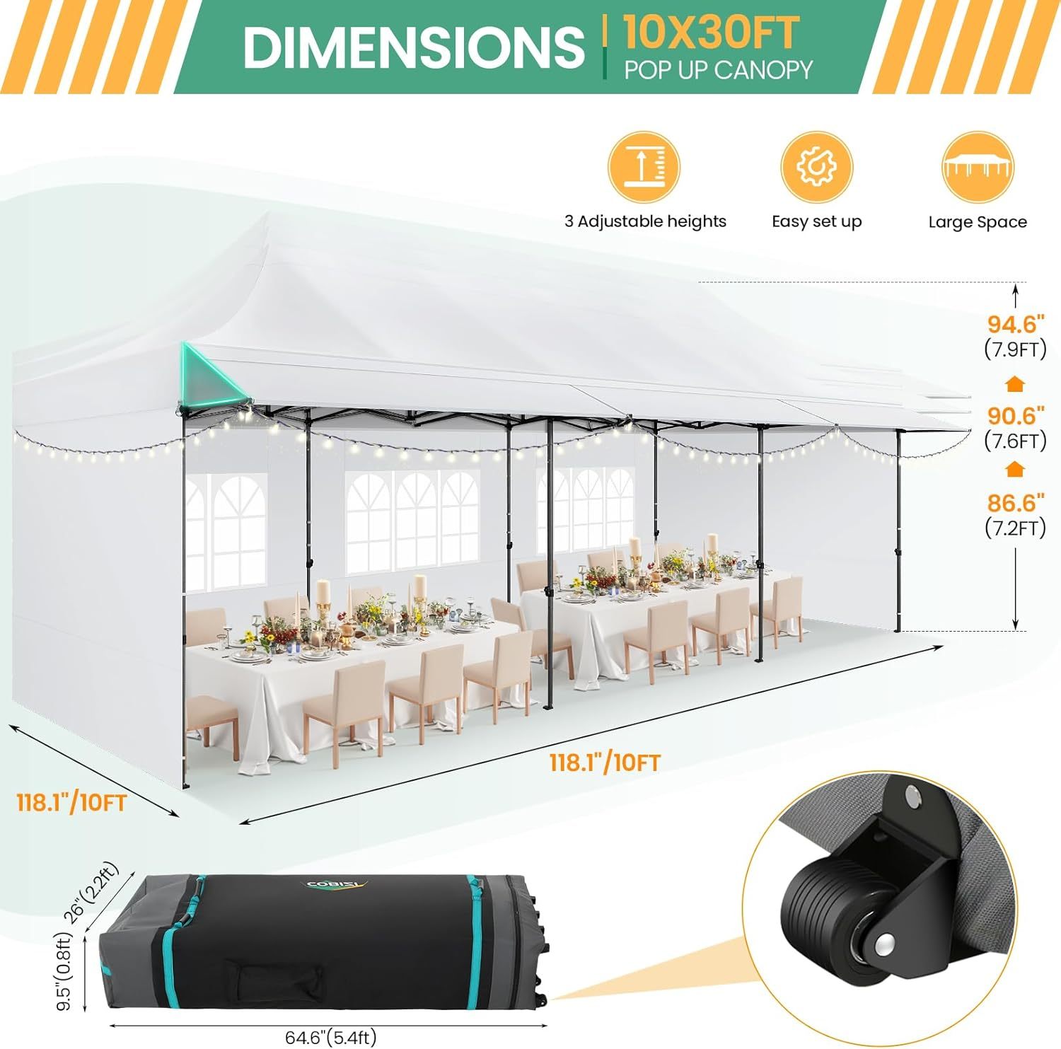 COBIZI - Toldo desplegable de 10 x 20 Pulgadas con 6 Paredes Laterales, toldo Impermeable para Eventos al Aire última intervensión, UPF 50+ cenador portátil para Fiestas, Playa, Camping, Boda,