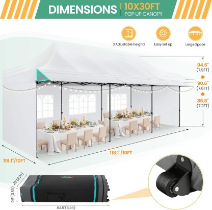 COBIZI - Toldo desplegable de 10 x 20 Pulgadas con 6 Paredes Laterales, toldo Impermeable para Eventos al Aire última intervensión, UPF 50+ cenador portátil para Fiestas, Playa, Camping, Boda,