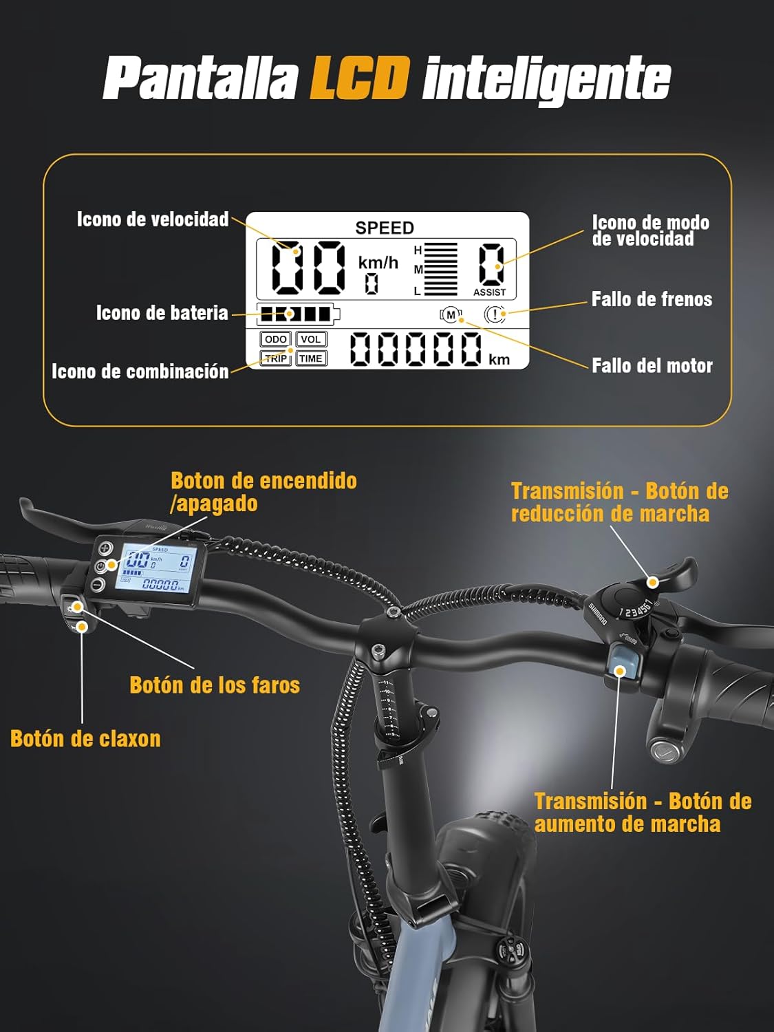 HONEYWHALE F6S Bicicleta Eléctrica Plegable para Adultos, Bicicleta de montaña de 7 Velocidades, Motor 900W-Max, Velocidad Máxima 45KM/H, Autonomía 50KM, Batería Extraíble (54.6V, 10.4AH)