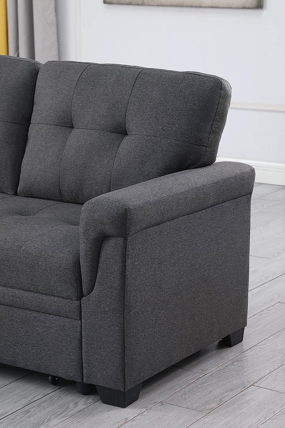 Lilola Home Lucca - Sofá seccional Reversible de Lino Gris Claro con diván de Almacenamiento