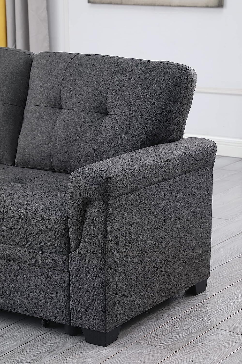 Lilola Home Lucca - Sofá seccional Reversible de Lino Gris Claro con diván de Almacenamiento