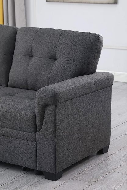 Lilola Home Lucca - Sofá seccional Reversible de Lino Gris Claro con diván de Almacenamiento