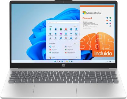 HP Laptop 15-fc0080la, AMD Ryzen 7, 16 GB, 512 GB SSD, 15.6, HD, Windows 11 Home, Teclado en Español, Garantía México, Plateado | Microsoft 365 Personal 12 Meses + Curso Multilenguajes
