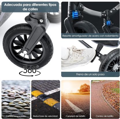 VANGUA Carriola para Bebé con Diseño de Amplia Vista, Llantas de Caucho a Prueba de Explosiones, Sistema de Amortiguadores Atenuantes, Asiento con Dirección Ajustable, Reclinable Multi Posición, Toldo Protector Solar, Ventana de Ventilación, Estructura