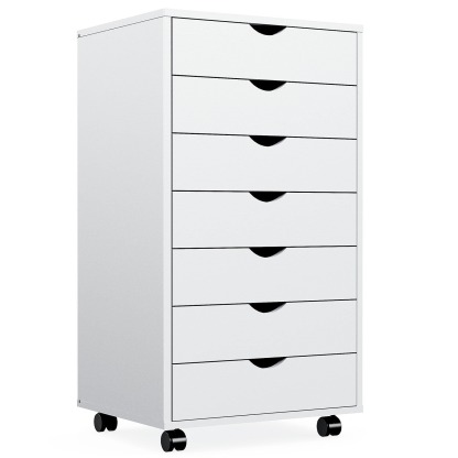 Cómoda EDX de 7 cajones: amplio armario de madera para organizar el dormitorio, el hogar y la oficina, color blanco
