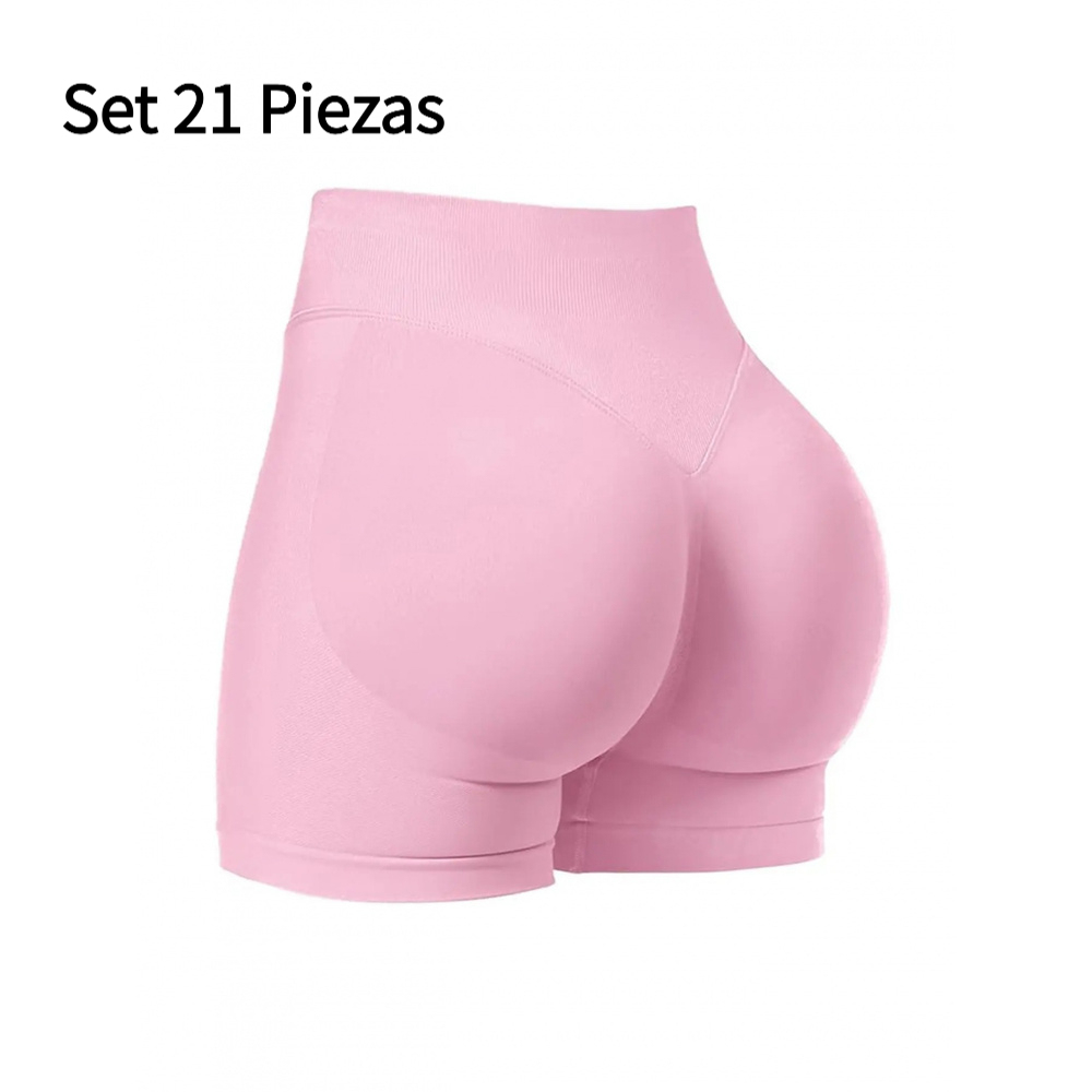 Set 21 Piezas Shorts Deportivos para Mujer Sin Costuras Cintura Alta Efecto Push Up Realce de Glúteos Yoga Fitness Running