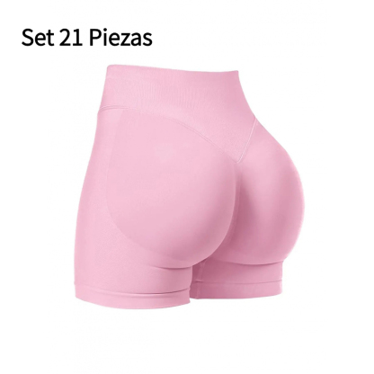 Set 21 Piezas Shorts Deportivos para Mujer Sin Costuras Cintura Alta Efecto Push Up Realce de Glúteos Yoga Fitness Running