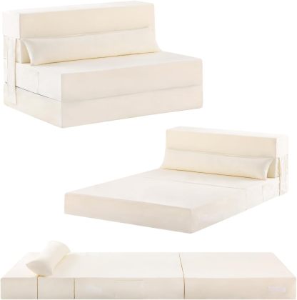 Tiita - Sillón de futón, tamaño individual, sofá cama plegable con almohada, colchón de piso y futón para sala de estar, recámara, uso de invitados, departamento