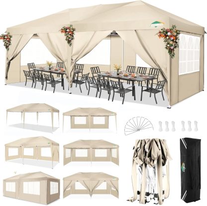 COBIZI - Toldo desplegable de 10 x 20 Pulgadas con 6 Paredes Laterales, toldo Impermeable para Eventos al Aire última intervensión, UPF 50+ cenador portátil para Fiestas, Playa, Camping, Boda,