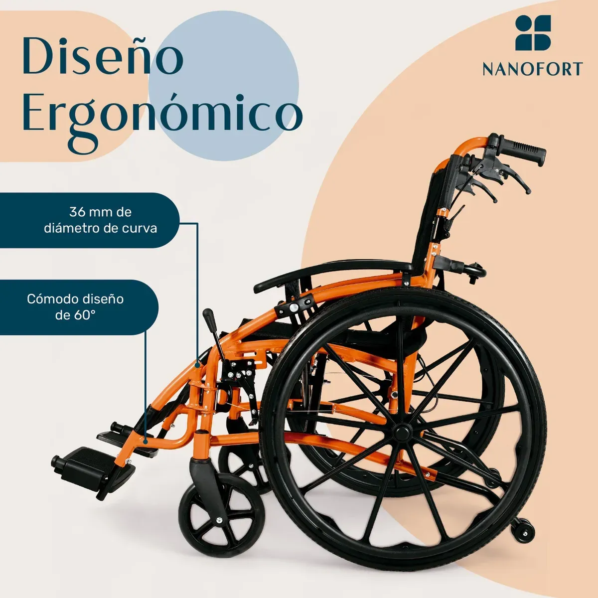 Silla de Ruedas Deportiva Centurfit Ligera Estructura de Aluminio Plegable + Rueditas Color Naranja